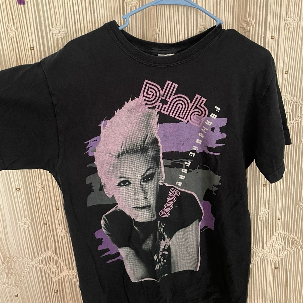 Black Graphic T-Shirt with Pink and Purple Design